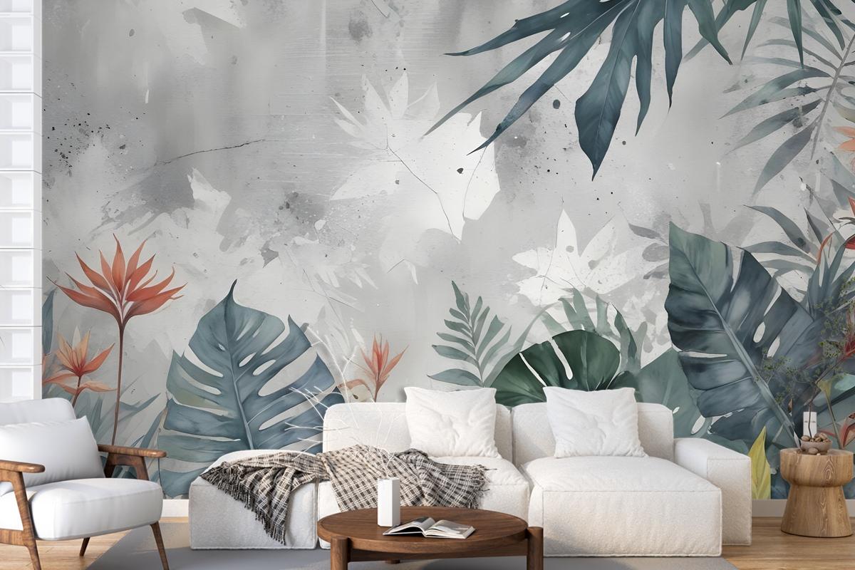 Old Tropical Leaf Wallpaper Mural