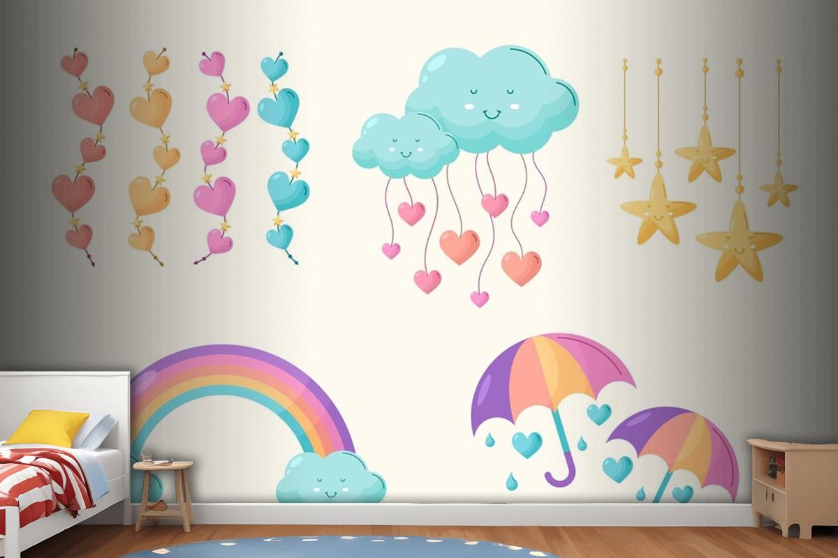 Organic Flat Chuva De Amor Decoration Element Collection Wallpaper Mural