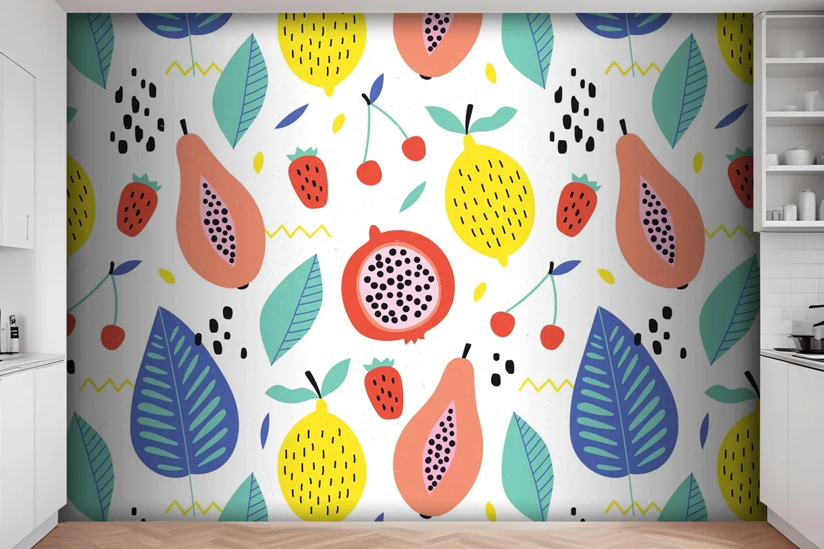 Organic Flat Summer Kitchen Wallpaper Mural