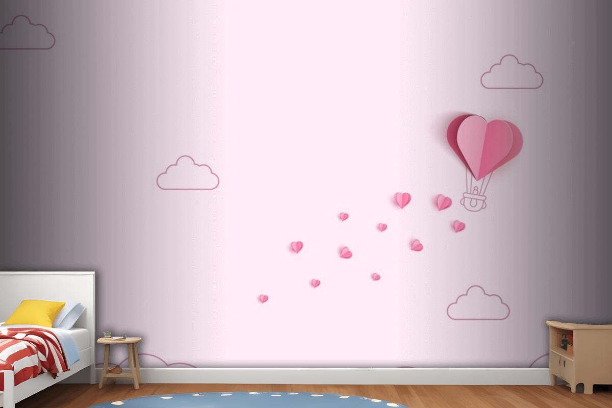 Origami Made Hot Air Balloon And Cloud Wallpaper Mural