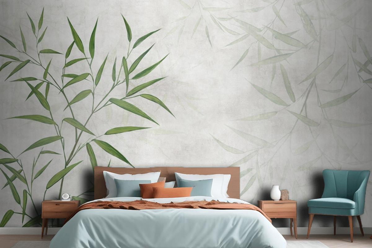 Painted Reed Bamboo Leaves On A Textured Background Wallpaper Mural