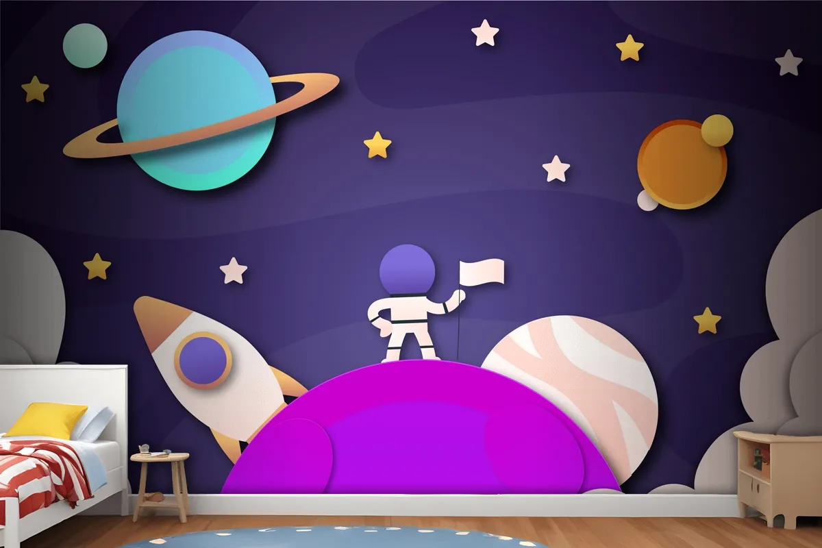 Paper Style Galaxy Boys Kids Wallpaper Mural