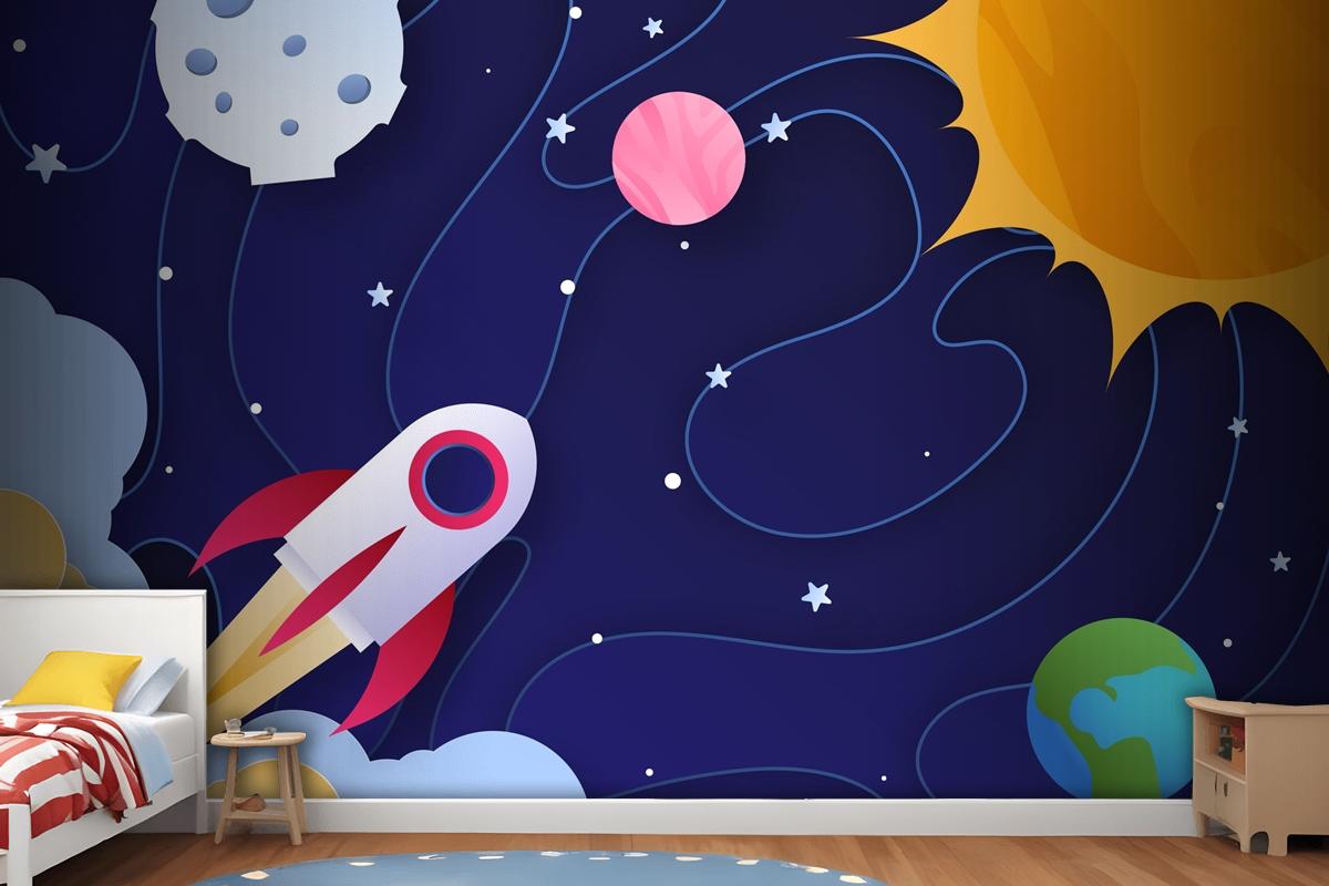 Paper Style Galaxy Kids Wallpaper Mural