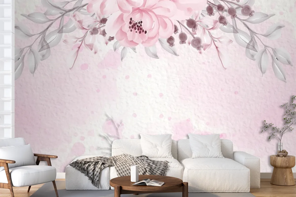 Pastel Pink Purple Card With Wild Flowers Wallpaper Mural