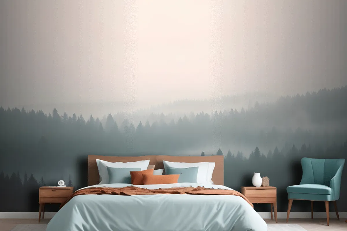 Peach & Green Pastel Ombre Forest Wallpaper Mural
