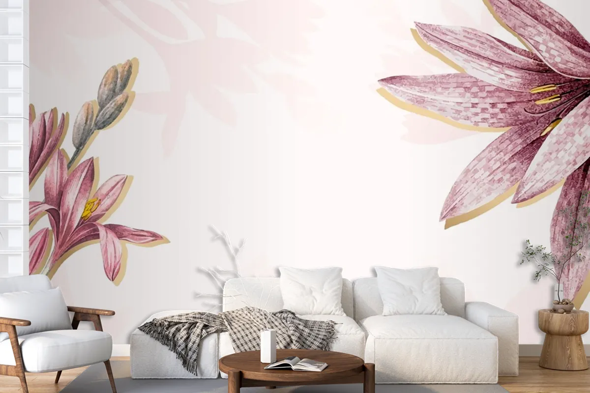 Pink Amaryllis Pattern Background Wallpaper Mural