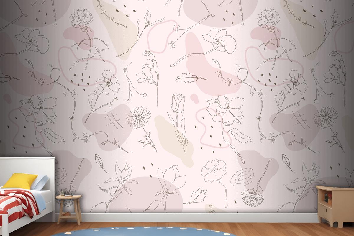 Pink Flower Pattern Wallpaper Mural