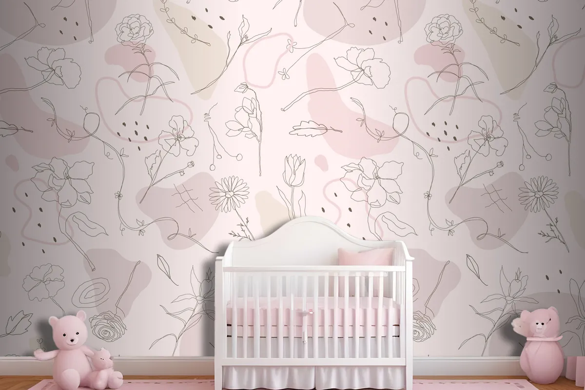 Pink Flower Pattern Wallpaper Mural