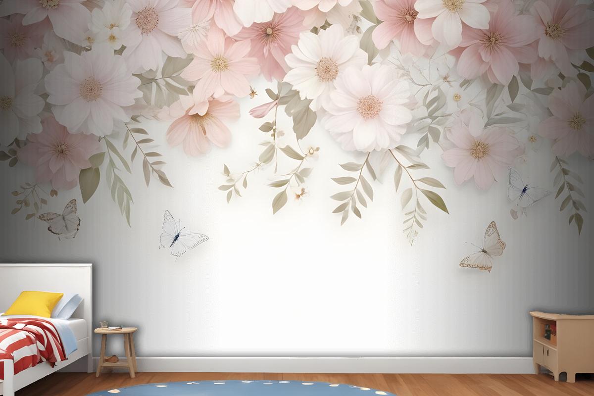 Pink Hydrangea Floral Art Wallpaper Mural