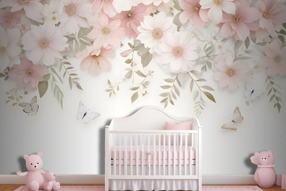 Pink Hydrangea Floral Art Wallpaper Mural