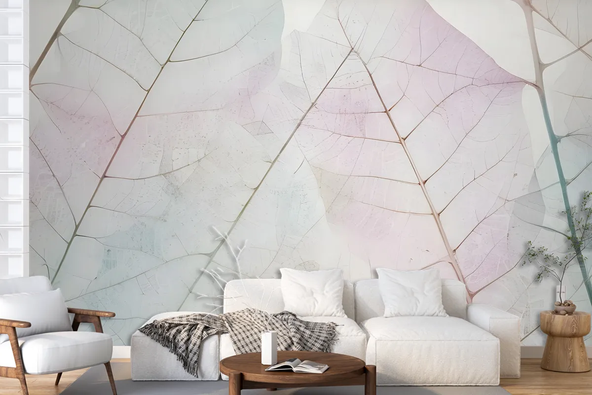 Pink Leaf Veins Wallpaper Mural