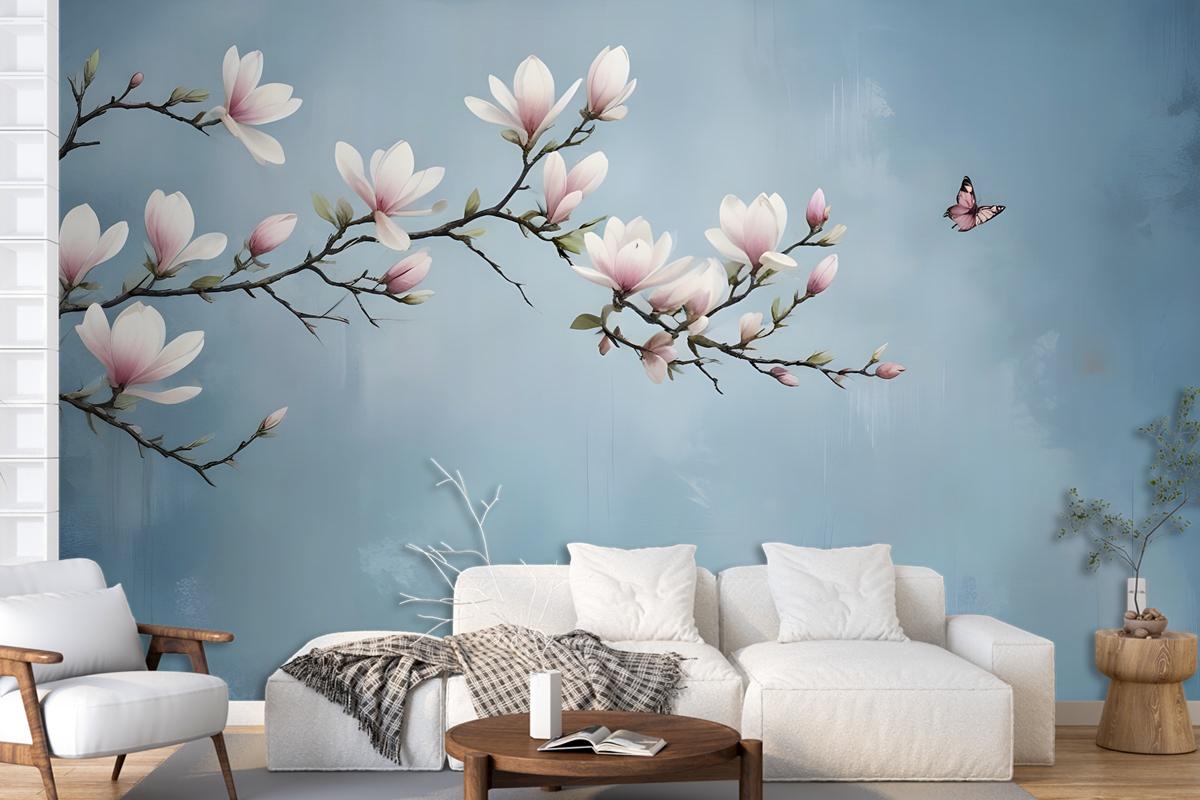 Pink Magnolia Floral Art Wallpaper Mural