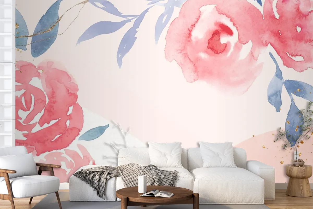 Pink Rose Frame Background Vector Spring Watercolor Wallpaper Mural