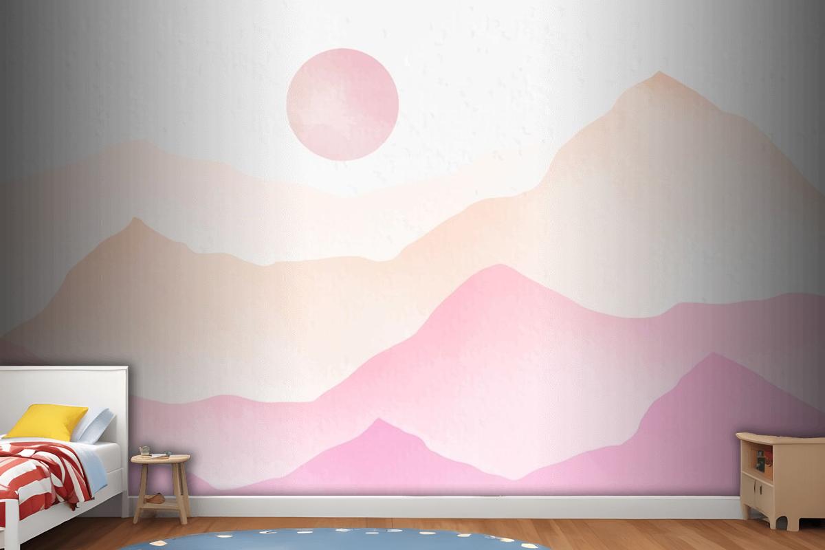 Pink Watercolor Mountains Background Wallpaper Mural