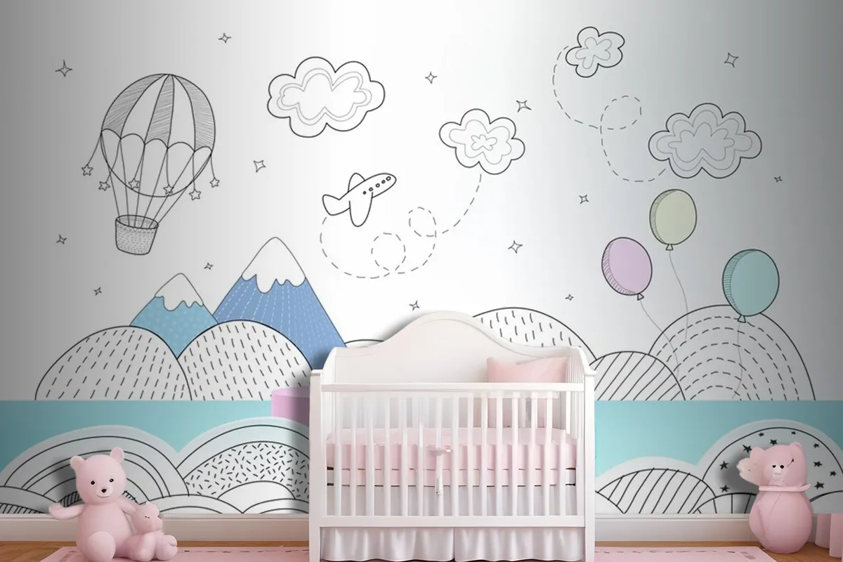 Podium With Hand Drawn Weather Wallpaper Mural