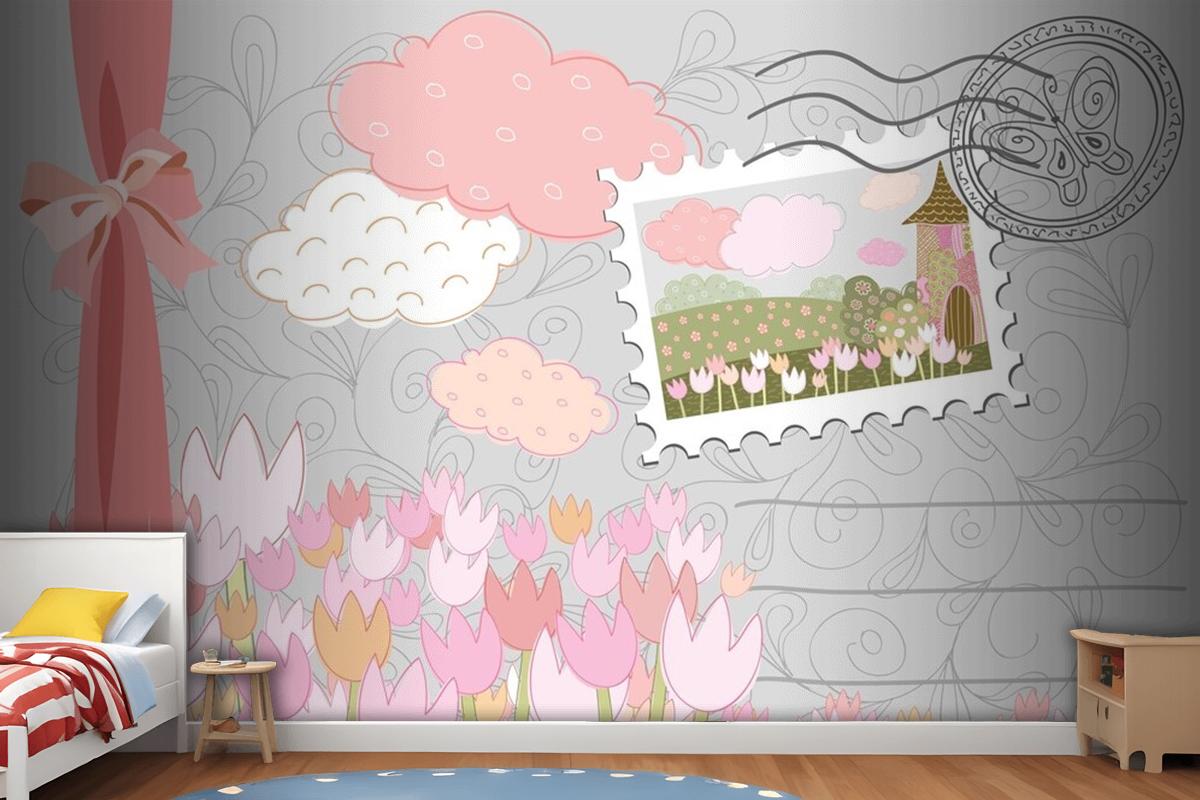 Poster With Stamp Decorative City With Patterns Wallpaper Mural