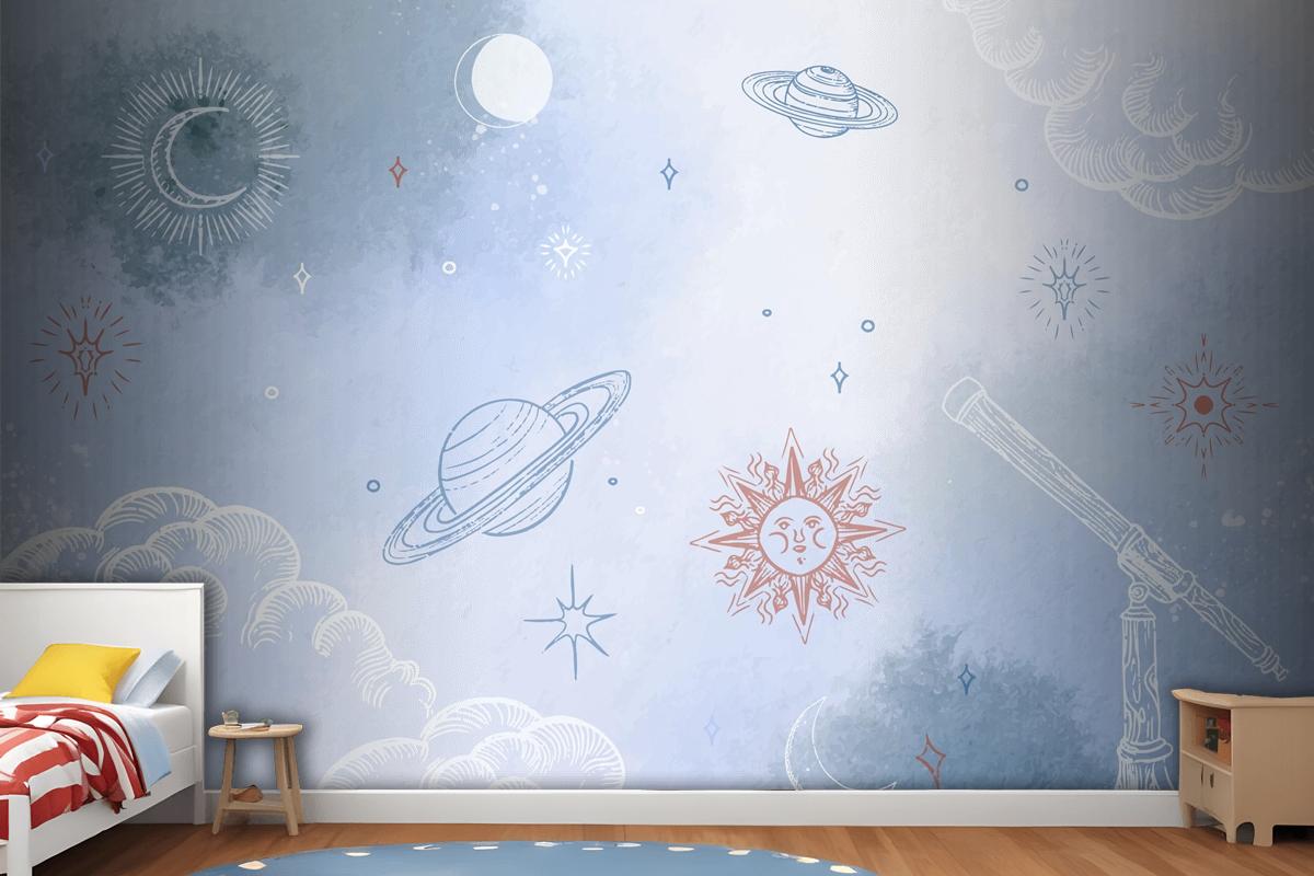 Powder Pastel With Hand Drawn Elements Wallpaper Mural