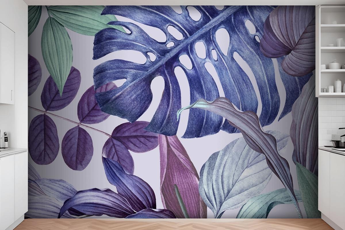 Purple Leafy Frame Design Wallpaper Mural