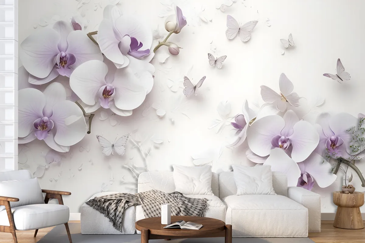 Purple Orchid Floral Wallpaper Mural