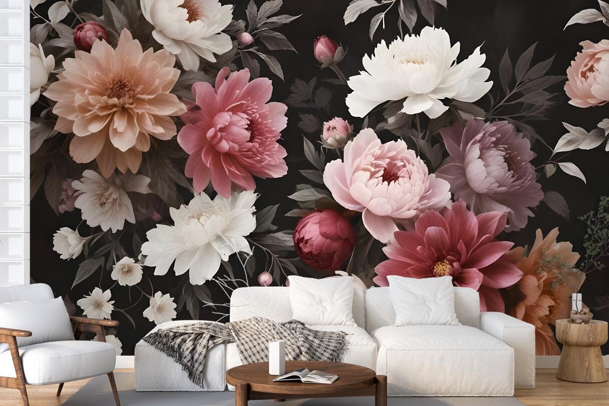 Realistic Dark Floral Wallpaper Mural