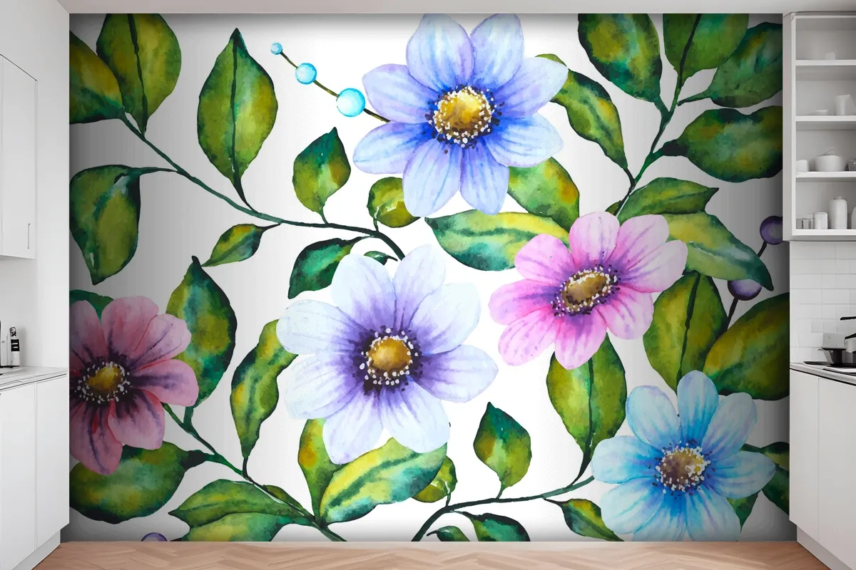 Realistic Handpainted Floral Wallpaper Mural