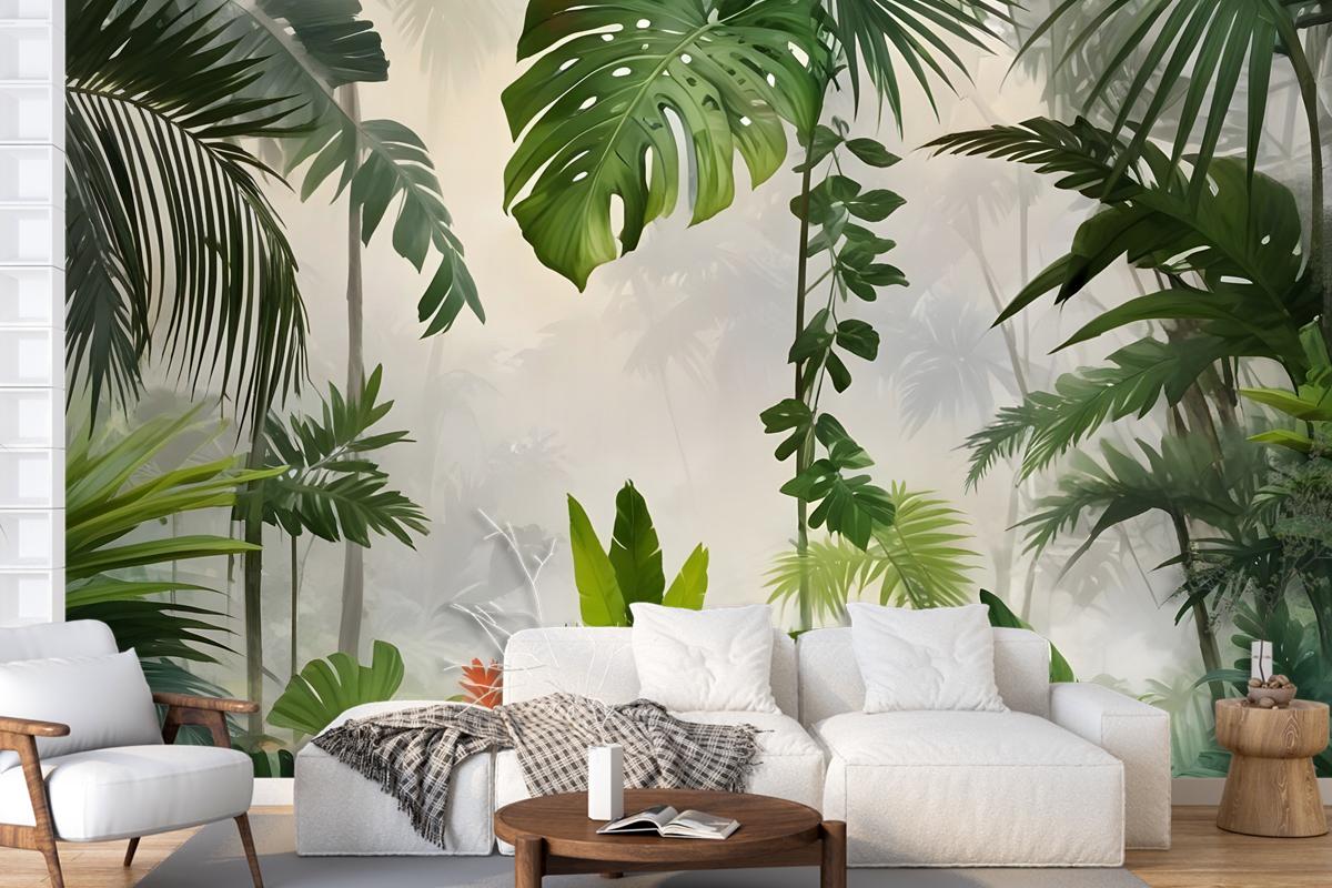 Realistic Tropical Jungle Plants Landscape Wallpaper Mural