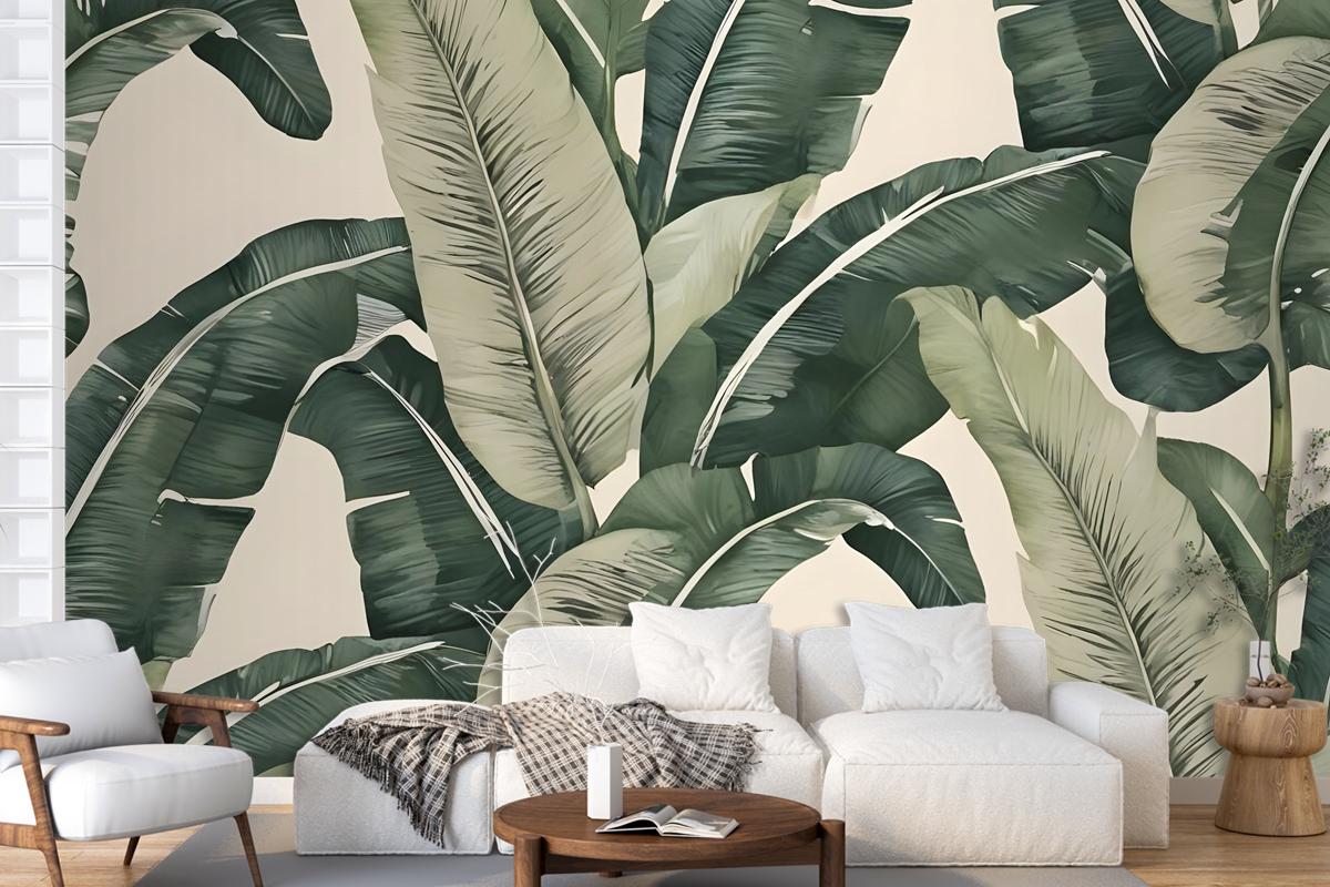 Retro Banana Leaves Pattern Wallpaper Mural