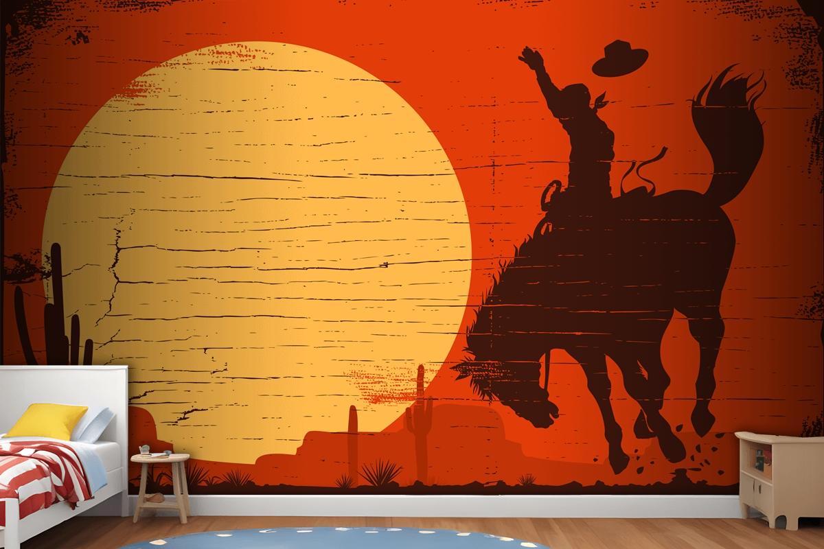 Rodeo Cowboy Riding Wild Horse Rodeo Cowboy Riding Wild Horse Wallpaper Mural