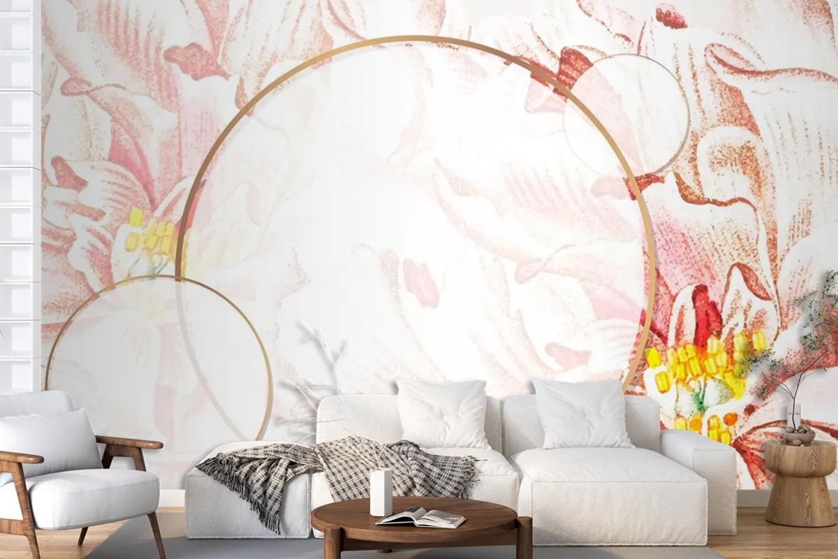 Round Floral Peony Frame Wallpaper Mural