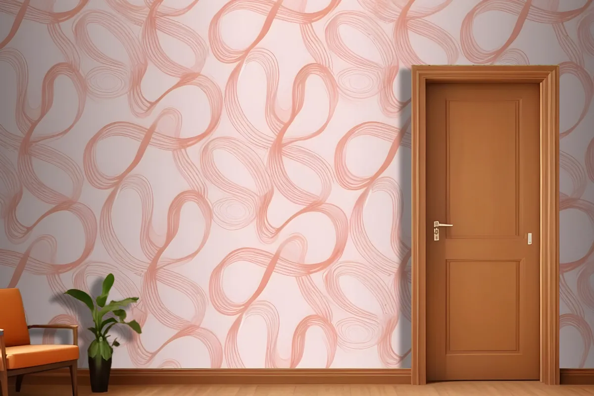Seamless Abstract Pattern With Organic Flowing Shapes In Shades Of Pink And Peach Wallpaper Mural