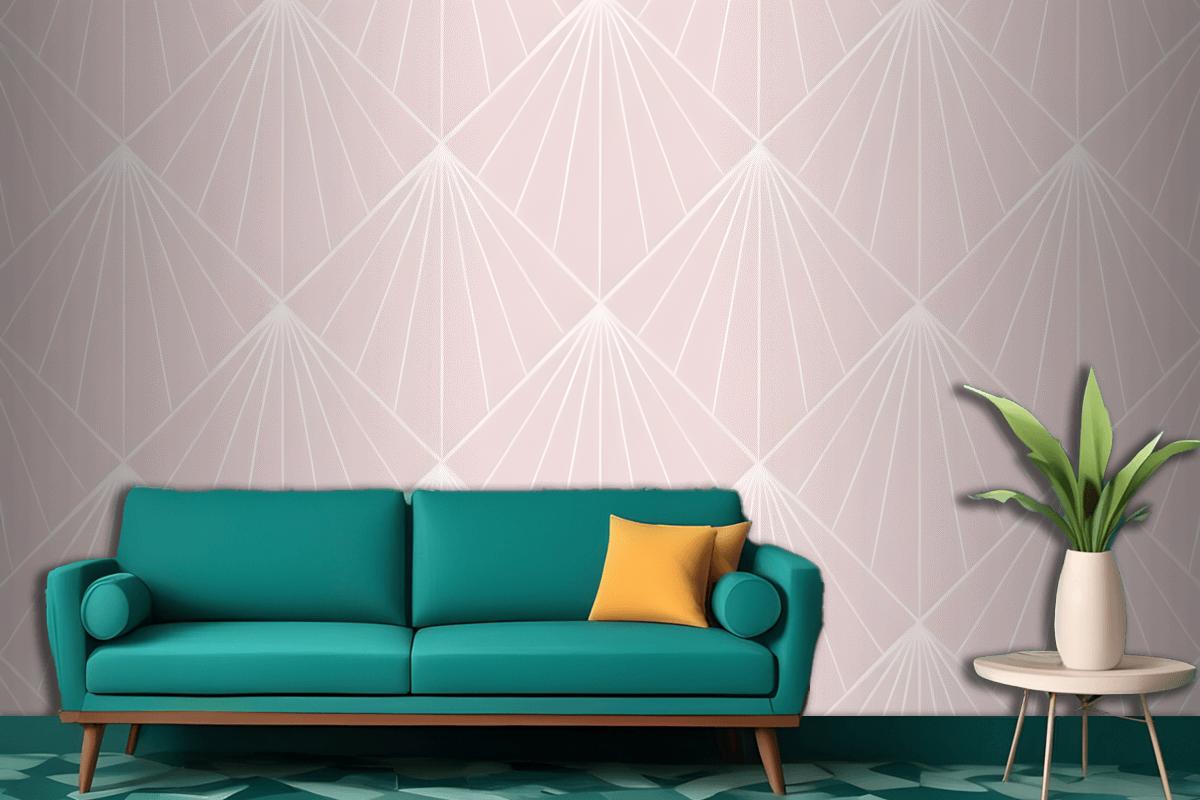 Seamless Geometric Pattern With White Radiating Lines On A Light Pink Wallpaper Mural