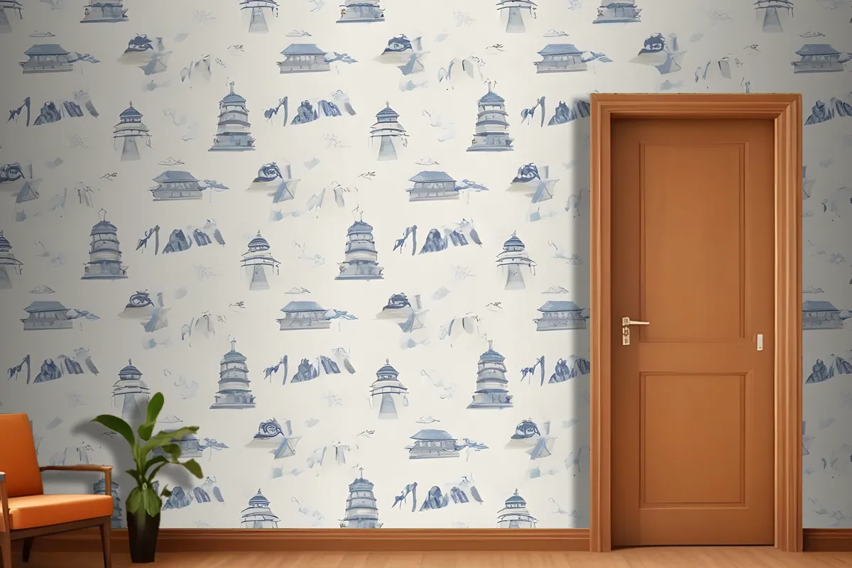 Seamless Pattern Featuring Various Icons In Shades Wallpaper Mural