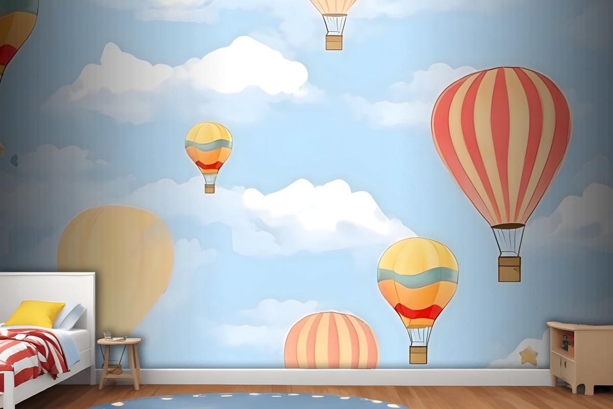 Seamless Pattern With Hot Air Balloons In The Sky Wallpaper Mural