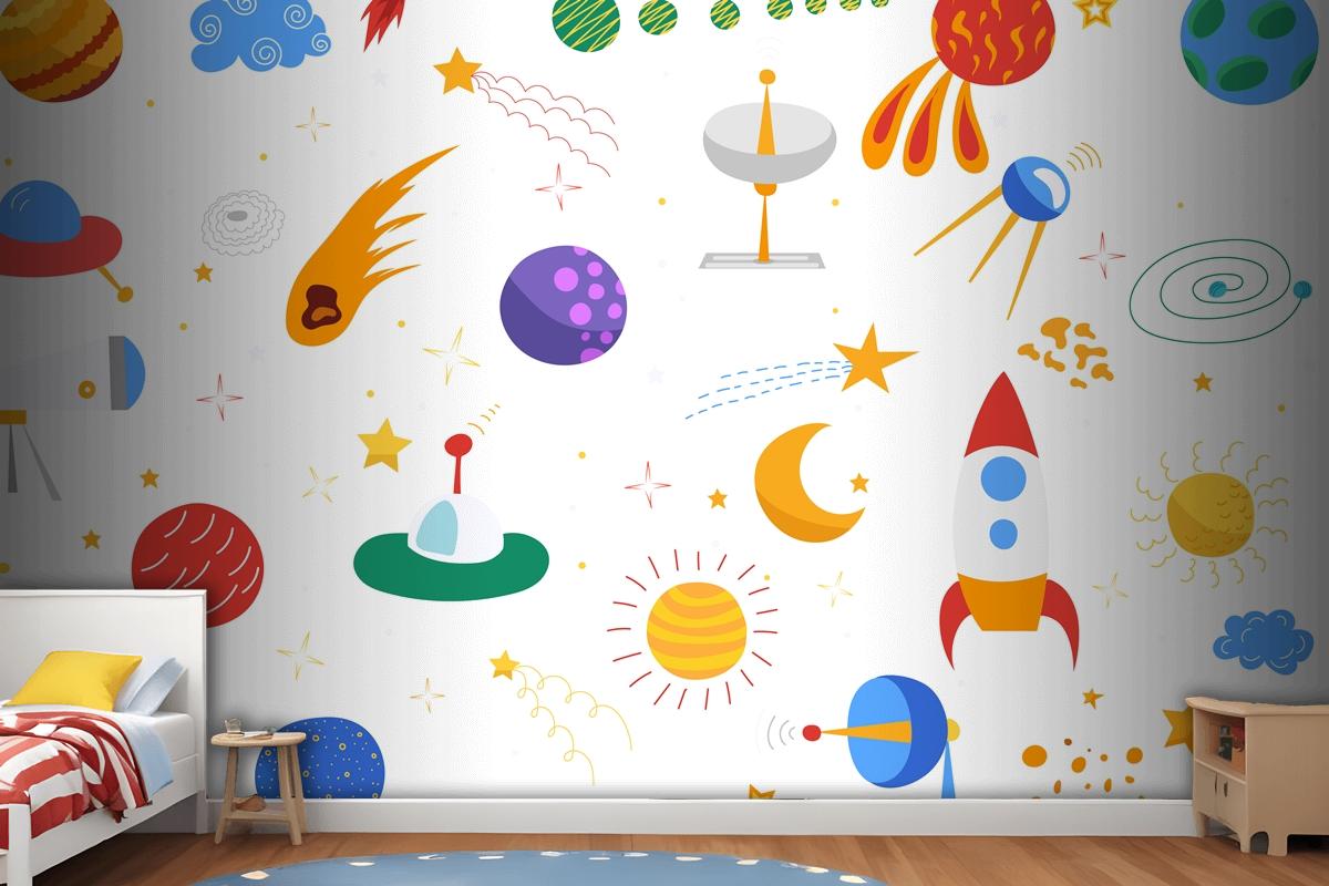 Seamless Space Background Flat Design Isolated Wallpaper Mural