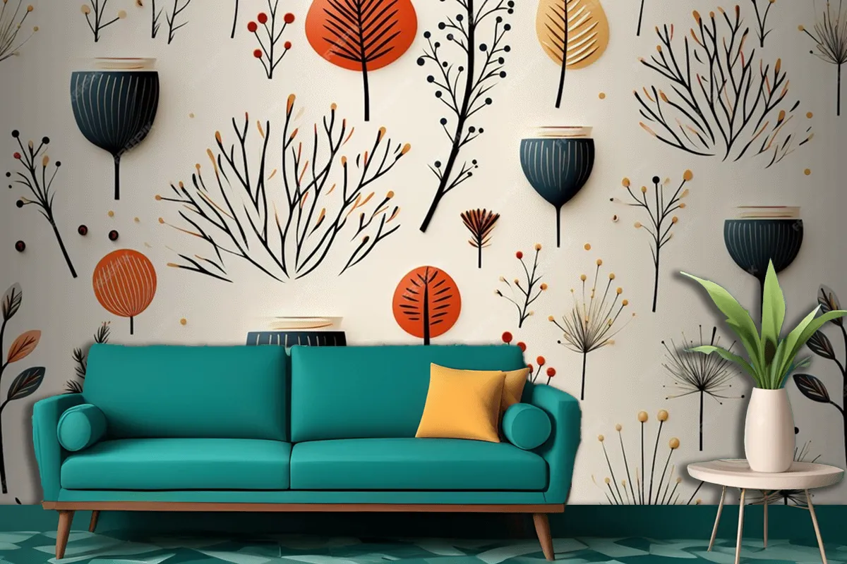 Seamless Watercolor Autumn Christmas Pattern Living Room Wallpaper Mural