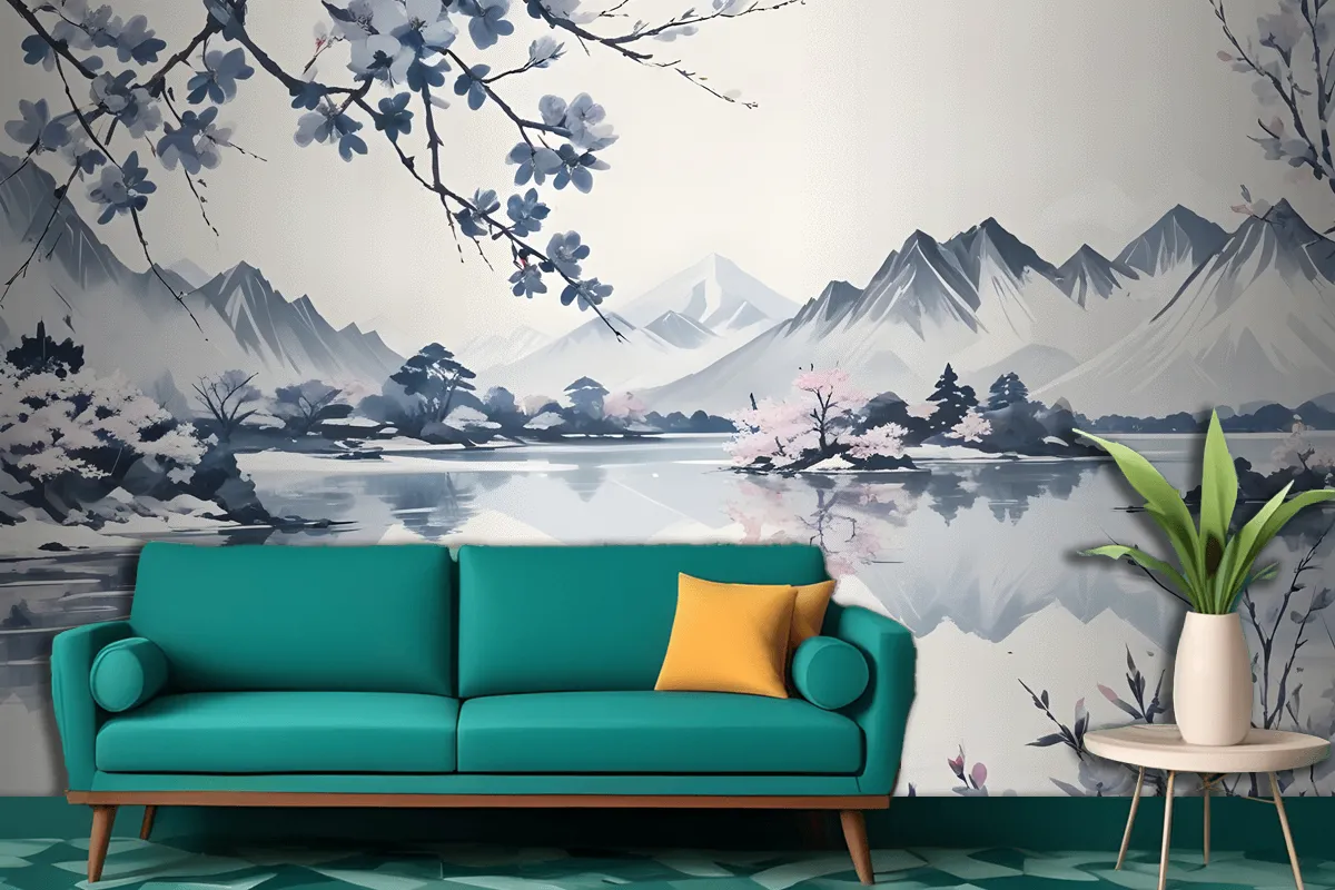 Serene Landscape With Snowcapped Mountains Reflected In A Calm Lake Wallpaper Mural