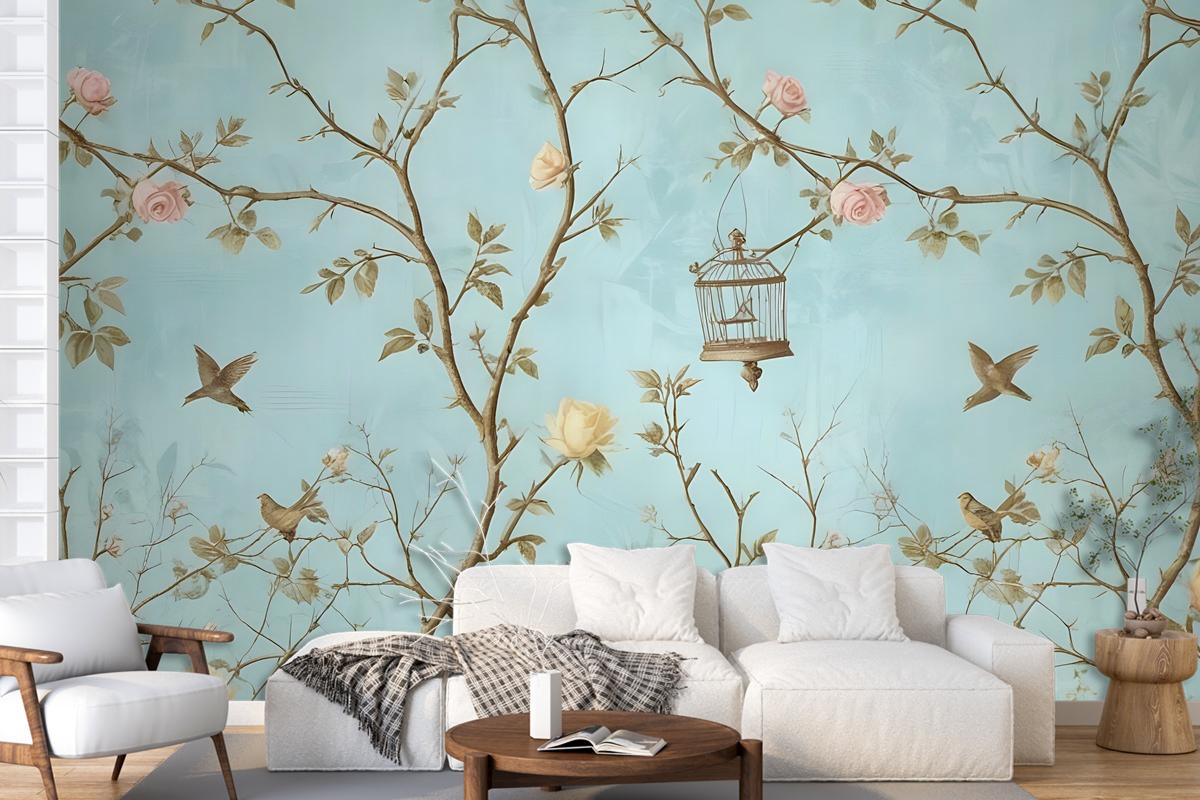 Small Flowers And Birds For Photoural Wallpaper Mural