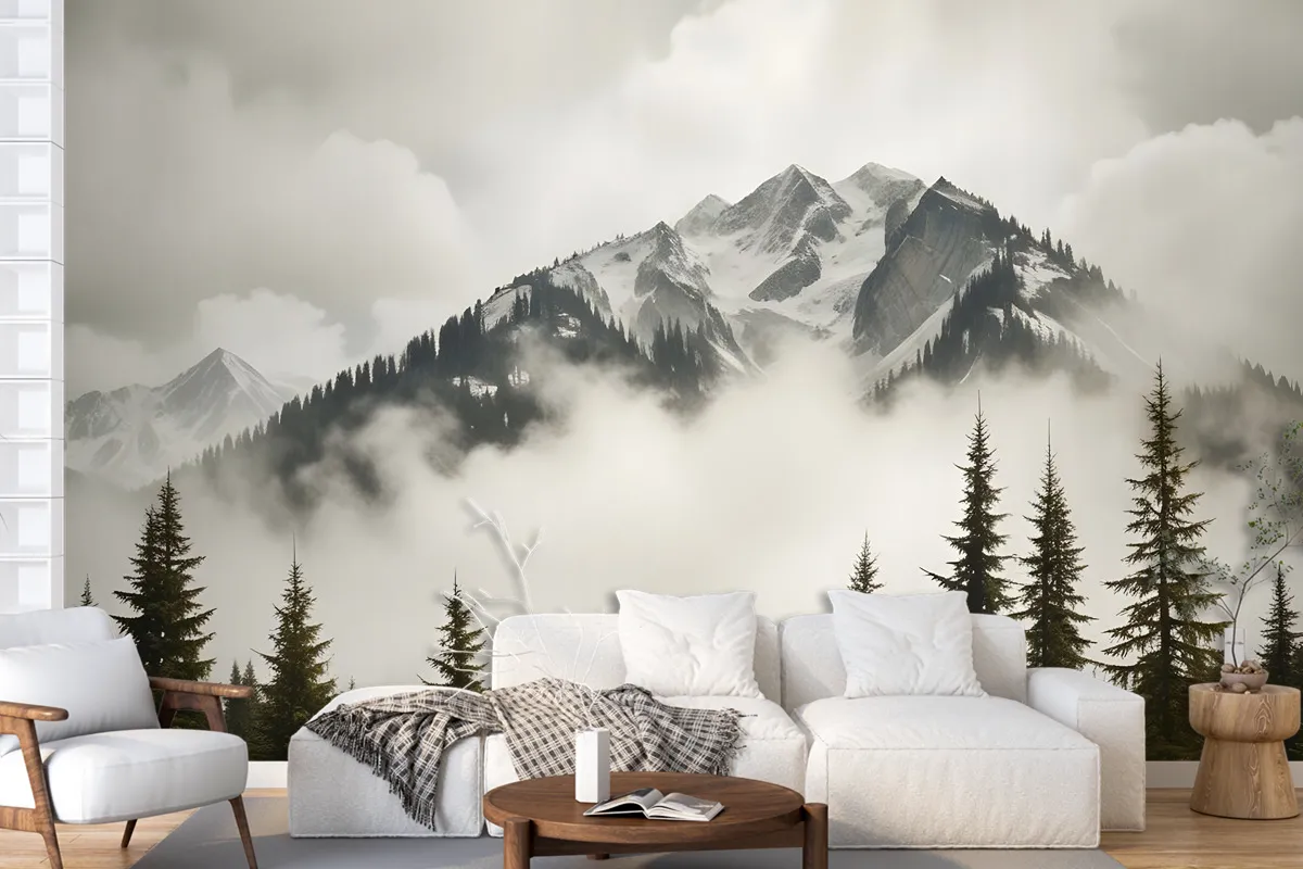 Snowy Mountain Landscape Wallpaper Mural