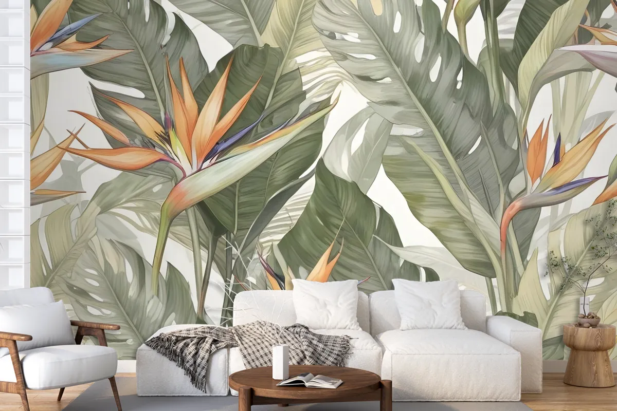 Soft Banana Leaf Pattern Wallpaper Mural