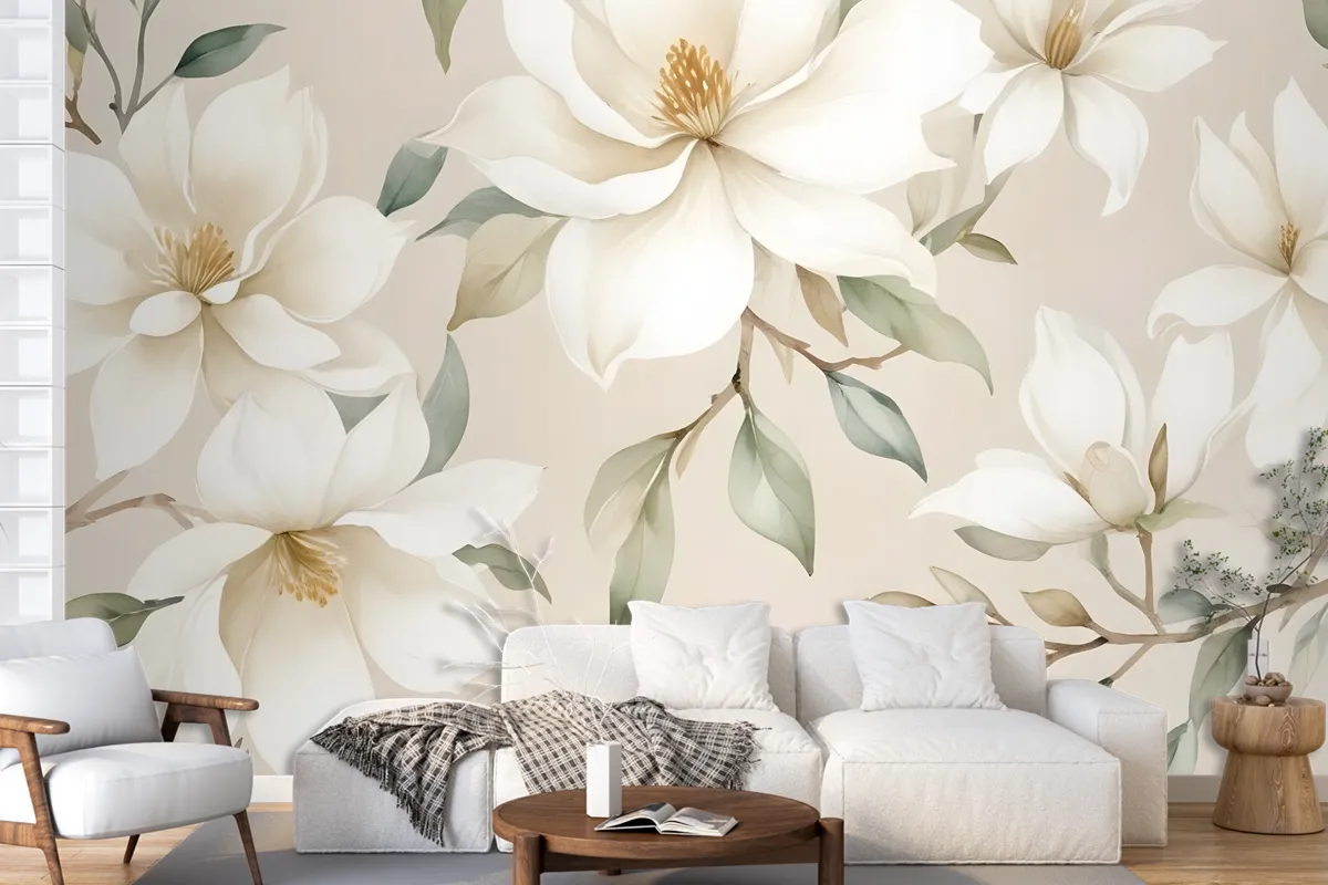 Soft Magnolia Floral Wallpaper Mural