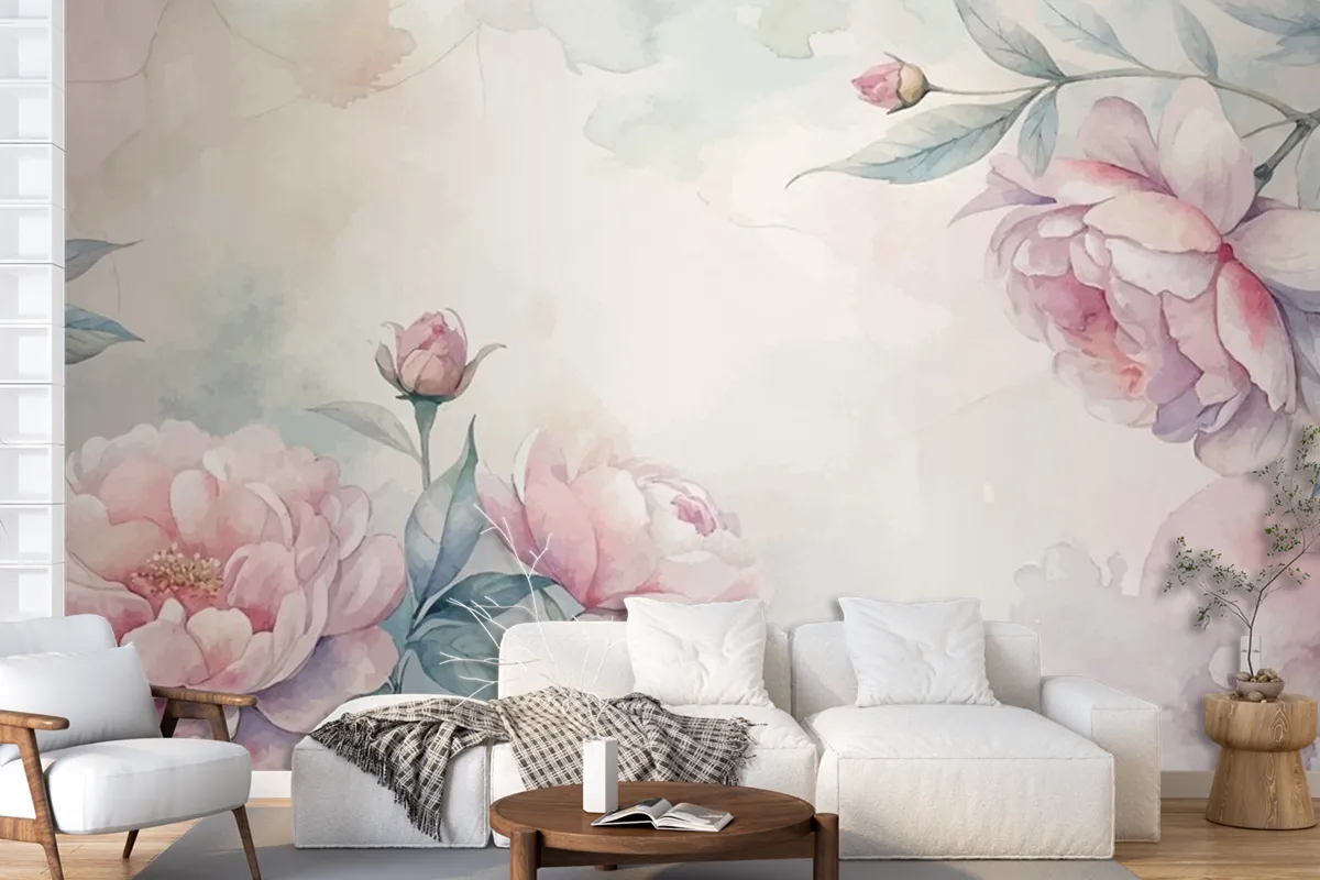 Soft Pastel Floral Watercolor Background Wallpaper Mural