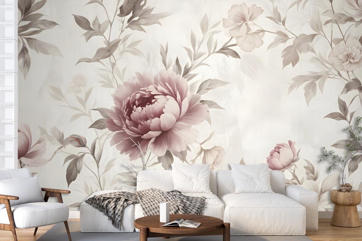 Soft Peony Floral Vintage Wallpaper Mural