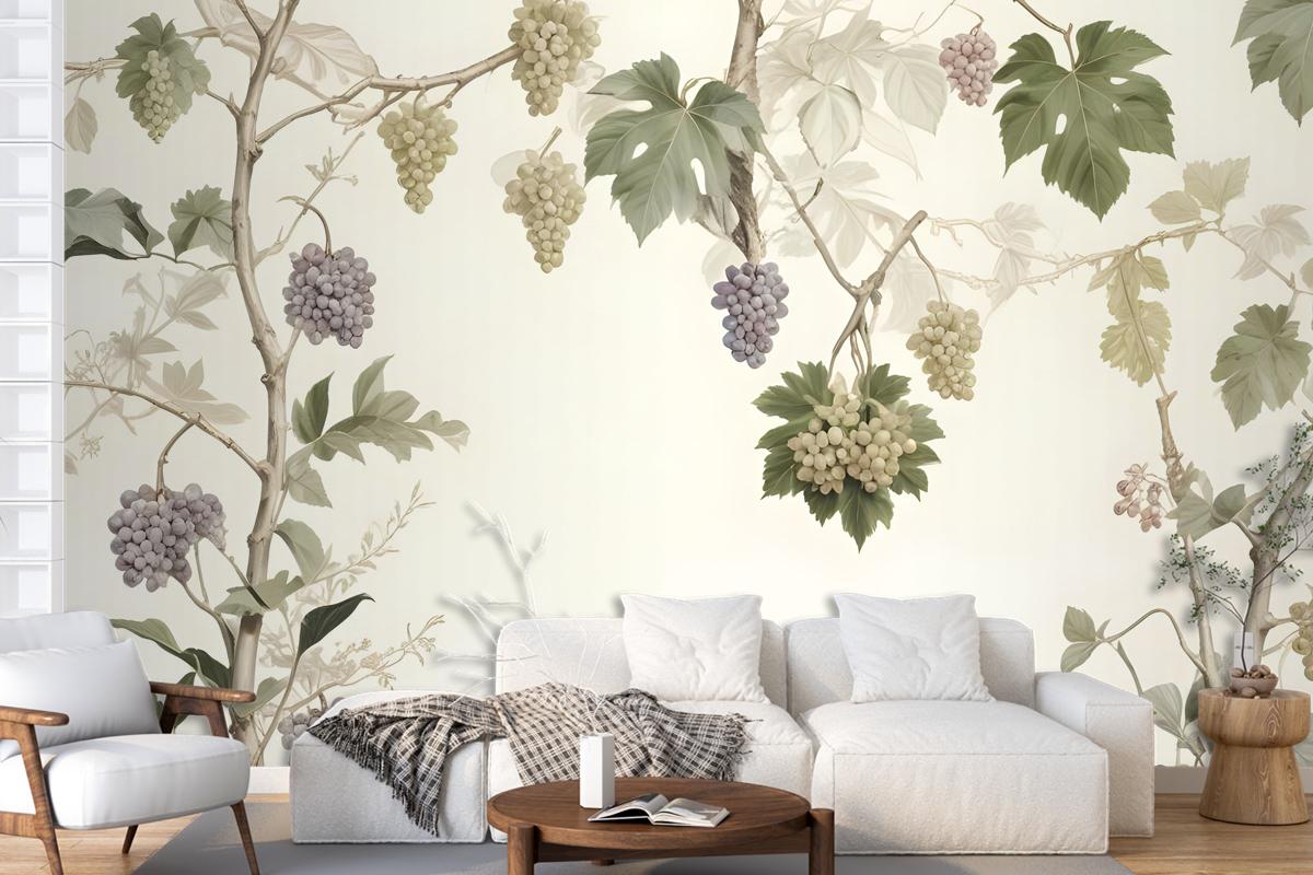 Soft Tropical Grape Trees And Durian Fruits Wallpaper Mural