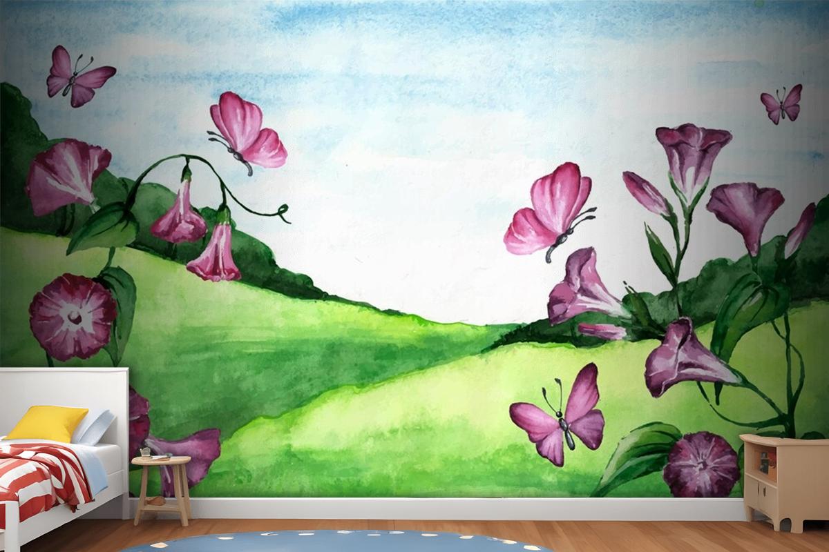 Spring Landscape Girl Wallpaper Mural