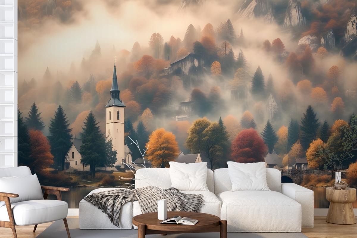 Sunset In Mountain Forest Nature Wallpaper Mural