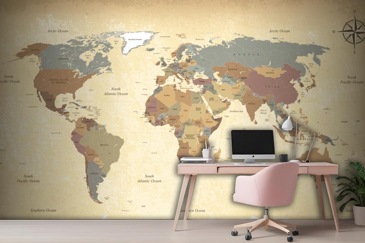 Textured Vintage World Map Wallpaper Mural