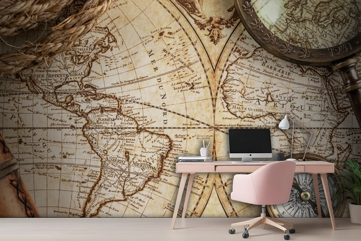 Top Down View Of An Old Fashioned Map Wallpaper Mural