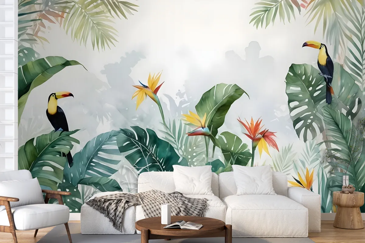 Toucans And Tropical Rainforest Wallpaper Mural