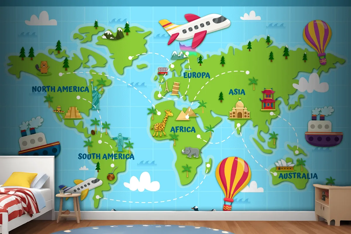 Travel The Globe World Map Kids Wallpaper Mural