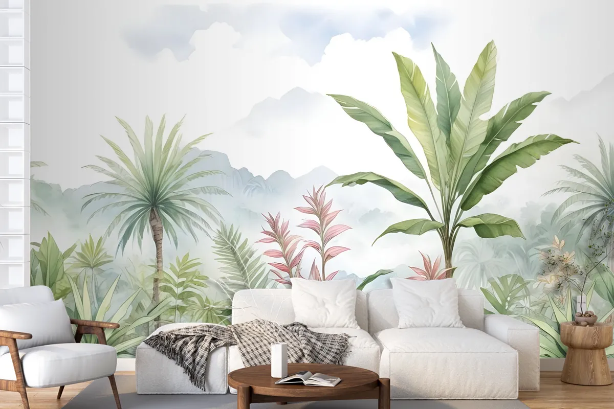 Tropical Forest Landscape And Banana Trees Wallpaper Mural